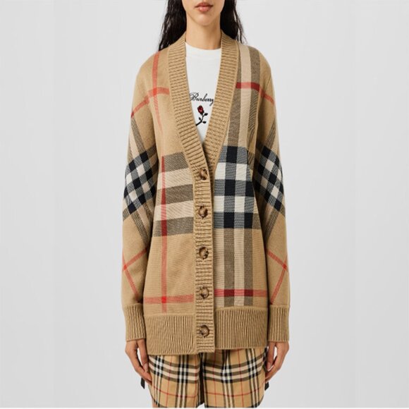 Burberry - Check Wool Cashmere Jacquard Cardigan - Picture 1 of 11
